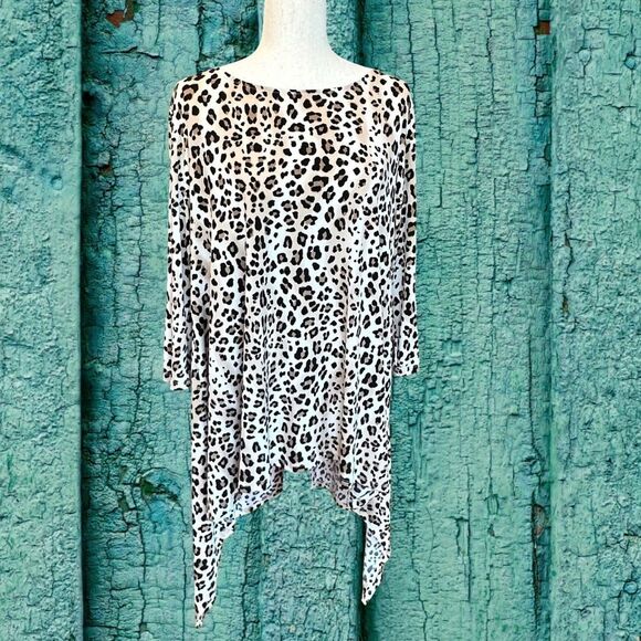 Chico's Womens 3/4 Sleeve asymmetrica Leopard/Cheetah Print Tunic Large (Size 2) - Picture 10 of 11